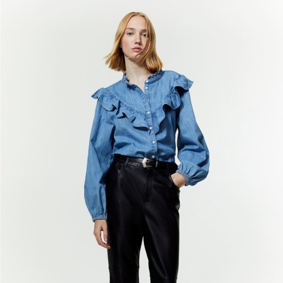 H&M FLOUNCE-TRIMMED BLOUSE Sz L - Picture 4 of 5